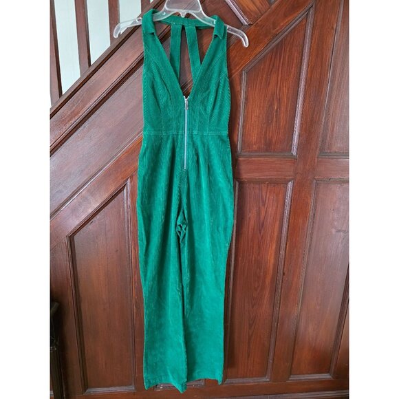 Urban Outfitters Corduroy Green Halter Jumpsuit XS - Picture 1 of 9